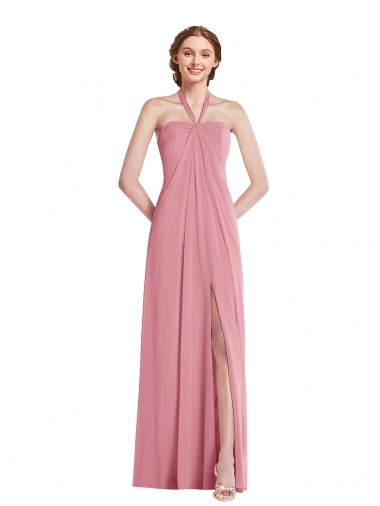Draped Chiffon Grecian Column Bridesmaid Dress with Front Slit for Sale