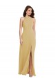 Stand Collar Halter Maxi Bridesmaid Dress with Criss Cross Open Back for Sale