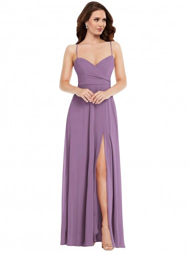 Wrap Bodice Maxi Bridesmaid Dress with Front Slit for Sale