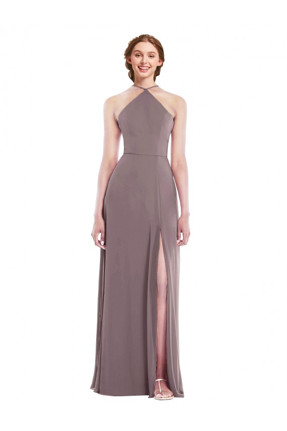 Diamond Halter Maxi Formal Bridesmaid Dress with Front Slit for Sale