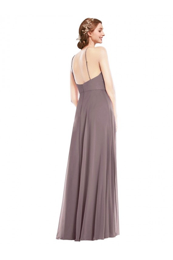 Diamond Halter Maxi Formal Bridesmaid Dress with Front Slit for Sale