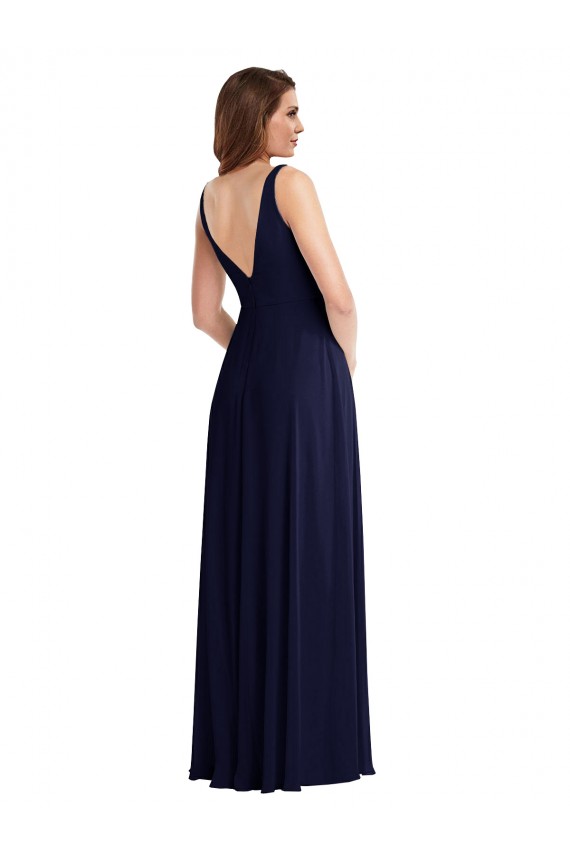Deep V-Neck Chiffon Maxi Bridesmaid Dress with Front Slit for Sale