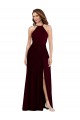 Halter Spaghetti Straps Maxi Bridesmaid Dress with Front Slit for Sale