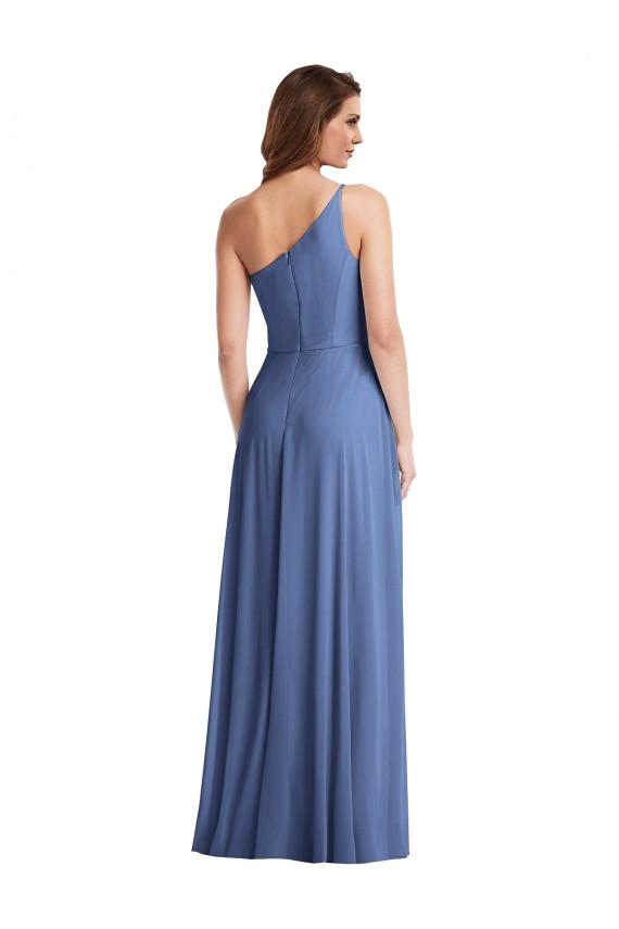 One Shoulder Full Length Maxi Formal Bridesmaid Dress with Flirty Slit for Sale