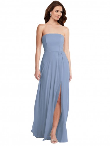 Strapless A-Line Maxi Bridesmaid Dress with Front Slit for Sale