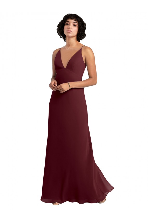 Notched Neckline Empire Waist Chiffon Slip Bridesmaid Dress for Sale
