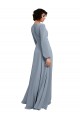 Wrap Style Long Sleeves Chiffon Bridesmaid Dress with Pleated Bodice for Sale