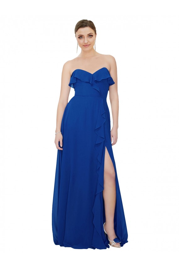 Ruffled Chiffon Strapless Bridesmaid Dress for Sale