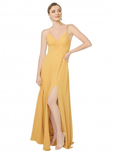 Ruched Chiffon Bridesmaid Dress with Pockets & Tie Back Detail for Sale