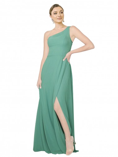 One Shoulder Asymmetric Chiffon Bridesmaid Dress with Pockets for Sale
