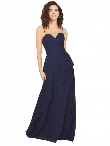 Ruffled Skirt Low Back Long Chiffon Bridesmaid Dress for Sale