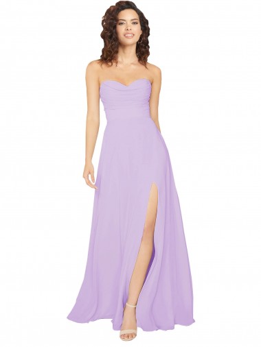 Draped Sweetheart Long Chiffon Bridesmaid Dress with Front Slit for Sale