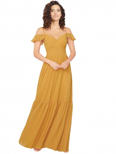 Ruched Keyhole Back Boho Chiffon Bridesmaid Dress for Sale