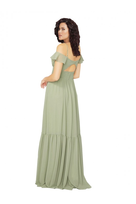 Ruched Keyhole Back Boho Chiffon Bridesmaid Dress for Sale