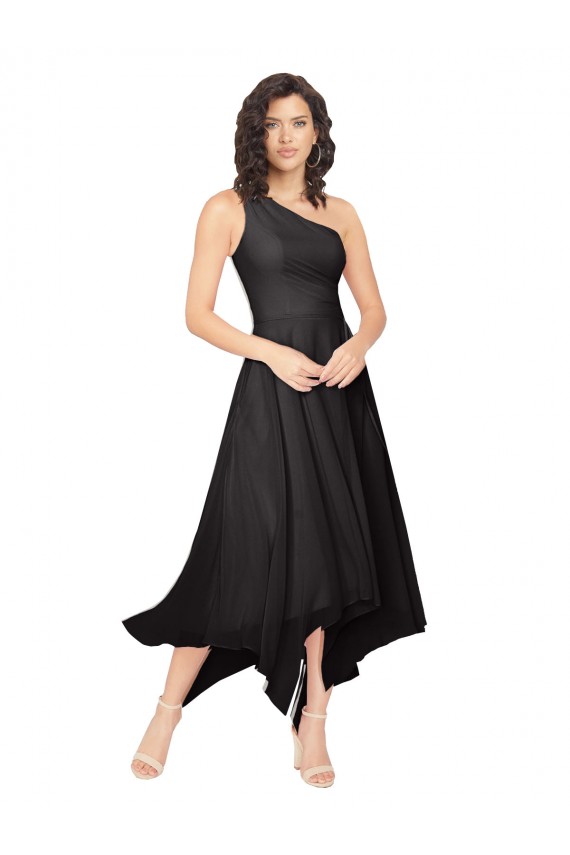 Midi Length One Shoulder Chiffon Cocktail Bridesmaid Dress for Sale
