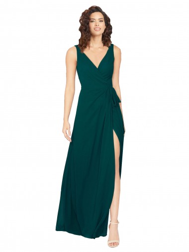 V-Neck Chiffon Bridesmaid Dress with Front Skirt Slit for Sale