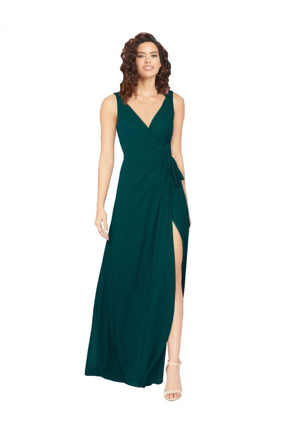 V-Neck Chiffon Bridesmaid Dress with Front Skirt Slit for Sale
