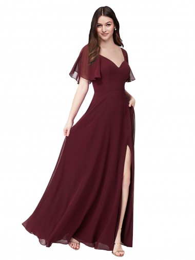 Chiffon Flutter Sleeve Sweetheart Bridesmaid Dress for Sale