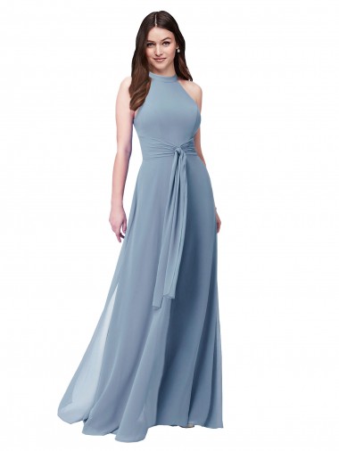 Halter High Neck Chiffon Dress with Sash for Sale