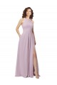 High-Halter Chiffon Bridesmaid Dress with Keyhole Cowl Back for Sale