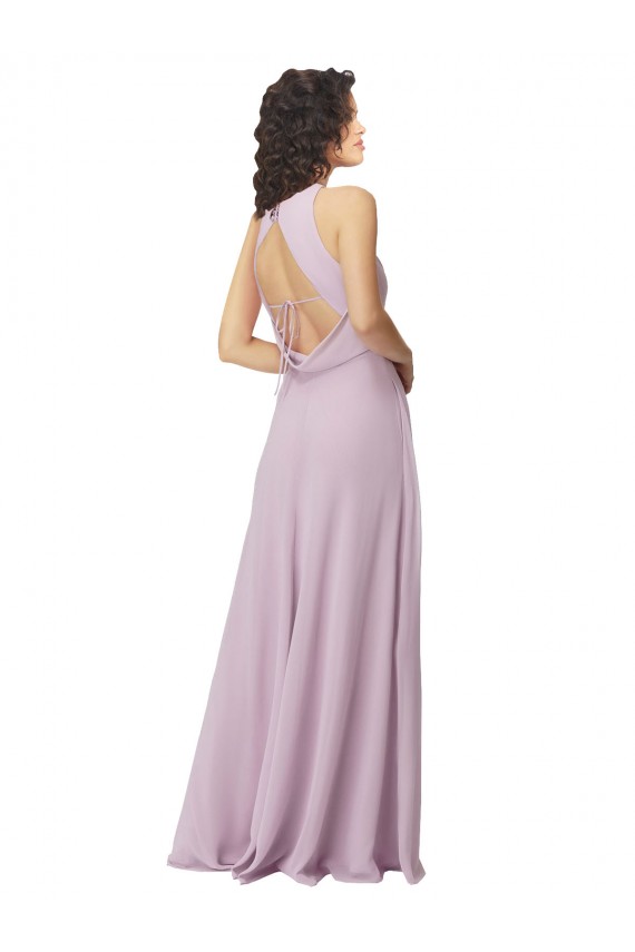 High-Halter Chiffon Bridesmaid Dress with Keyhole Cowl Back for Sale