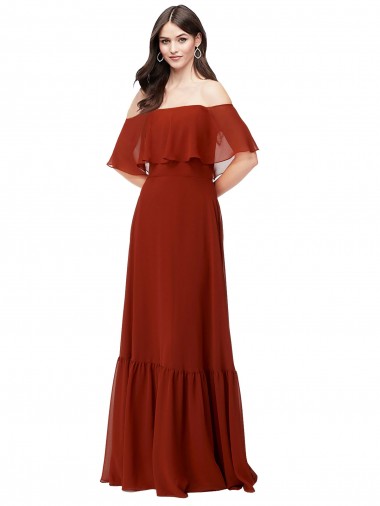 Off the Shoulder Ruffle Chiffon Bridesmaid Dress for Sale