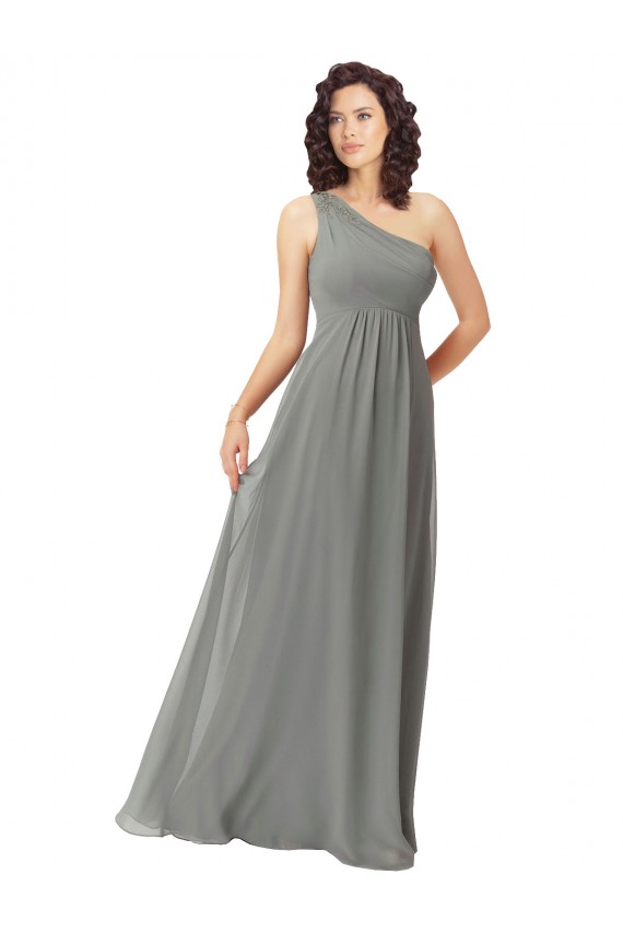 Embroidered One Shoulder Chiffon Bridesmaid Dress for Sale