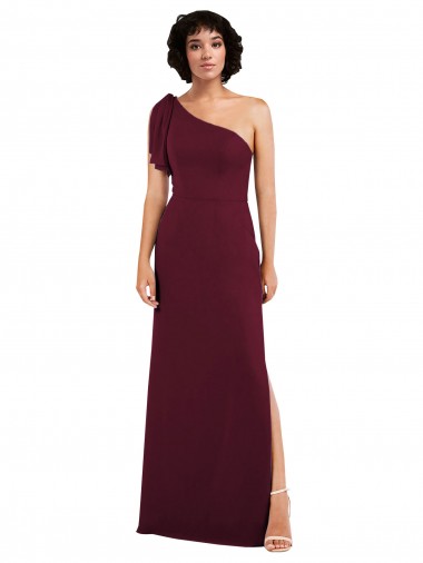 One Shoulder Chiffon Formal Bridesmaid Dress with Skirt Slit and Accent Strap for Sale