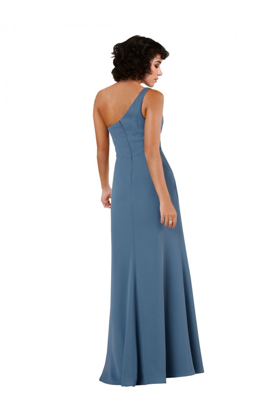 One Shoulder Chiffon Formal Bridesmaid Dress with Skirt Slit and Accent Strap for Sale