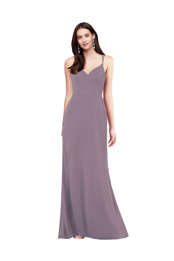 Simple Floor-Length Chiffon Formal Bridesmaid Dress with Criss-Cross Back for Sale