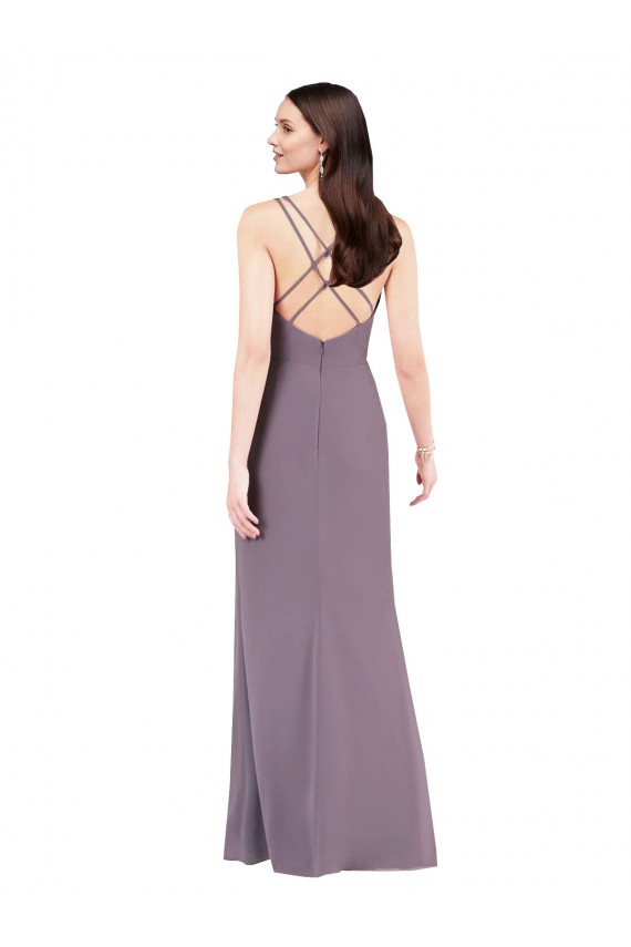 Simple Floor-Length Chiffon Formal Bridesmaid Dress with Criss-Cross Back for Sale