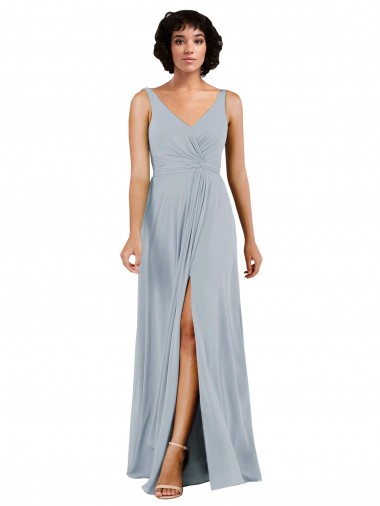 V-Neckline Wrapped Chiffon Bridesmaid Dress with Skirt Slit for Sale