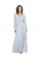Long Sleeve Chiffon Bridesmaid Dress with Bow Detail for Sale