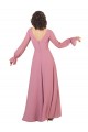 Long Sleeve Chiffon Bridesmaid Dress with Bow Detail for Sale