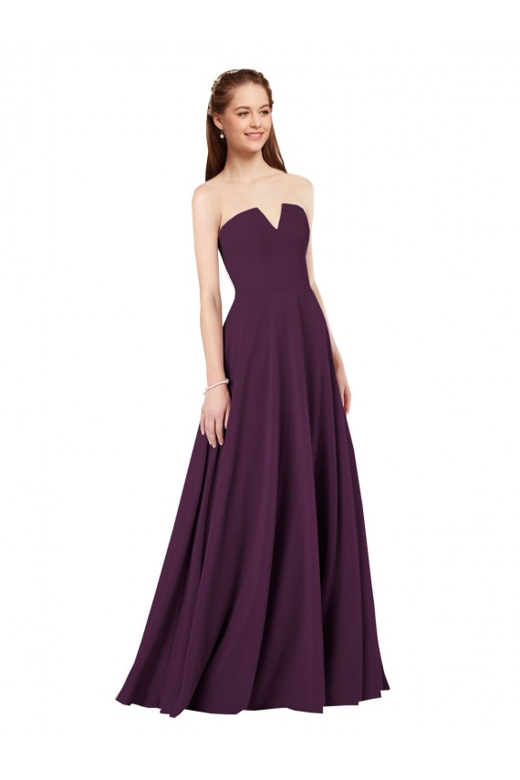 Strapless Chiffon Bridesmaid Dress with Notched Neckline for Sale