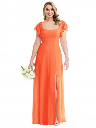 Flutter Sleeves Scoop Open Back Chiffon Maxi Bridesmaid Dress for Sale