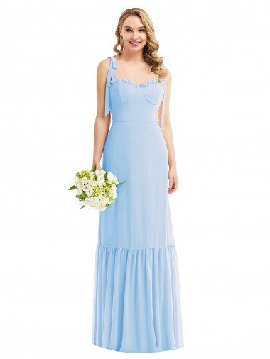 Tie Shoulder Bustier Bodice Ruffle Hem Maxi Bridesmaid Dress for Sale