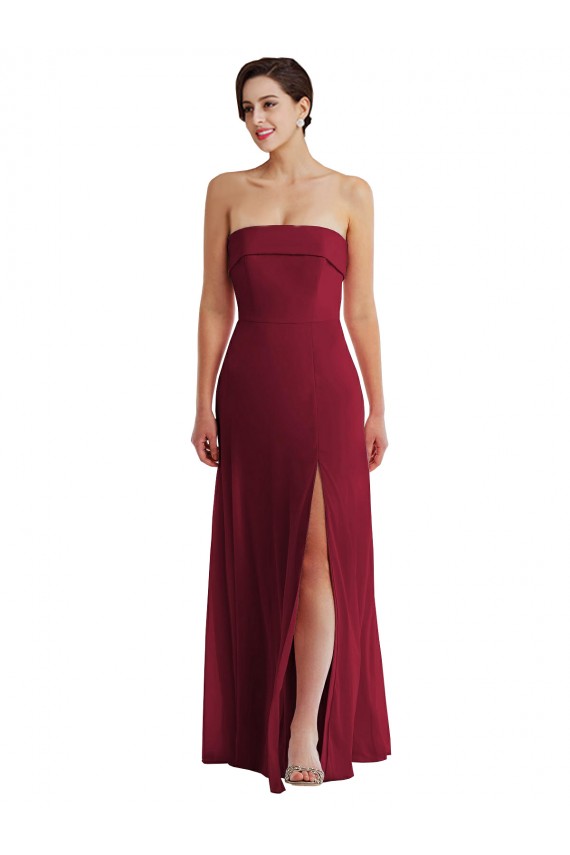 Cuffed Strapless Maxi Formal Bridesmaid Dress with Front Slit for Sale