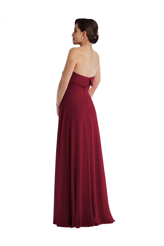 Cuffed Strapless Maxi Formal Bridesmaid Dress with Front Slit for Sale