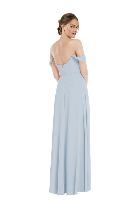Off the Shoulder Basque Neck Maxi Bridesmaid Dress with Flounce Sleeves for Sale