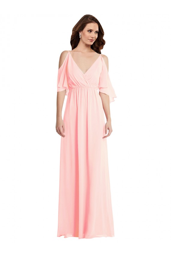 Cold Shoulder Draped Wrap Maxi Bridesmaid Dress for Sale