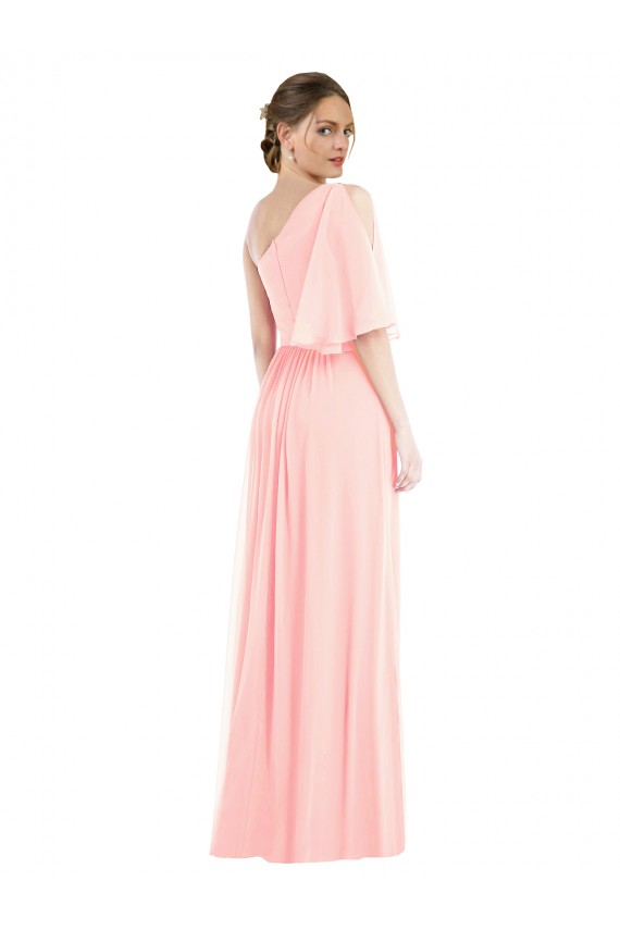One Shoulder Bell Sleeves Chiffon Maxi Bridesmaid Dress for Sale