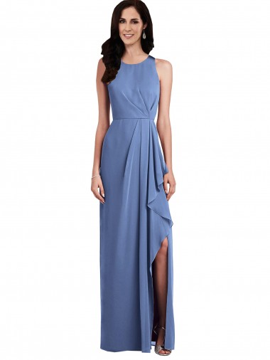Sleeveless Chiffon Bridesmaid Dress with Draped Front Slit for Sale