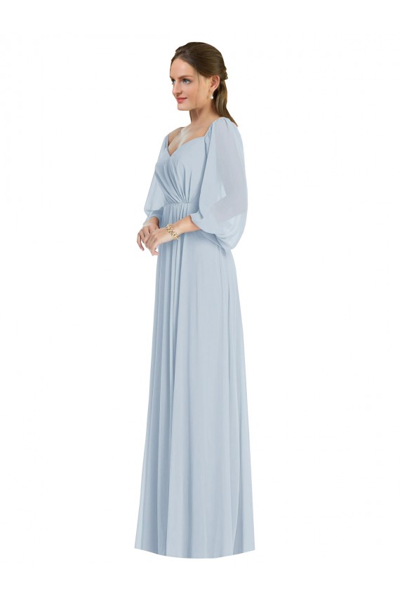 Off the Shoulder Puff Sleeve Maxi Formal Bridesmaid Dress with Front Slit for Sale