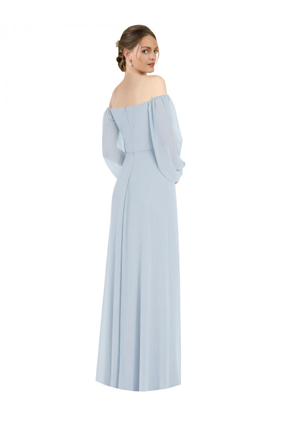 Off the Shoulder Puff Sleeve Maxi Formal Bridesmaid Dress with Front Slit for Sale