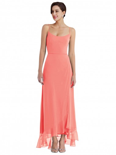 Scoop Neck Ruffle Trimmed High Low Maxi Bridesmaid Dress for Sale