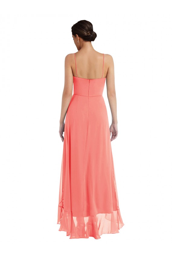 Scoop Neck Ruffle Trimmed High Low Maxi Bridesmaid Dress for Sale