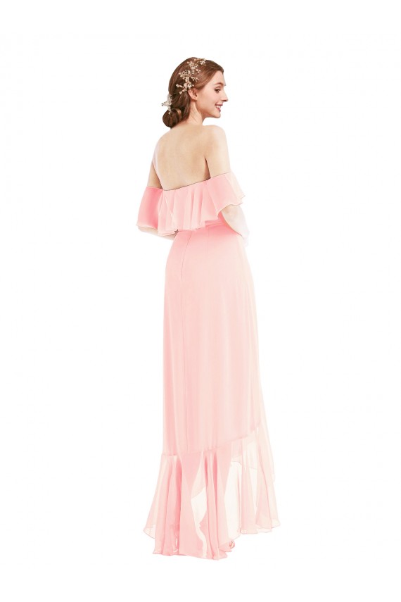 Off the Shoulder Ruffled High Low Maxi Bridesmaid Dress for Sale