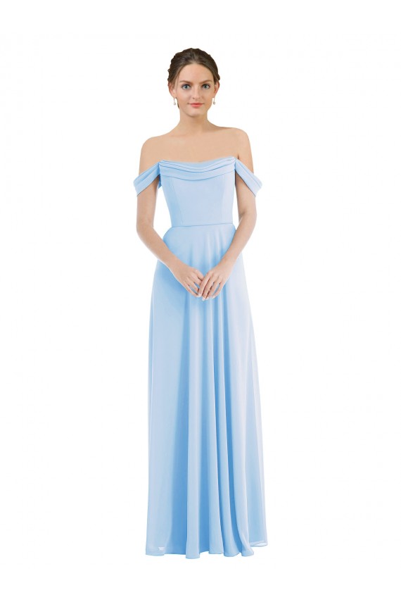 Off the Shoulder Draped Neckline Maxi Formal Bridesmaid Dress for Sale