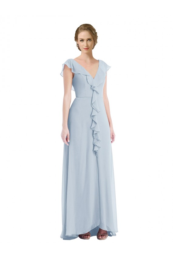 Ruffle Trimmed V Back Chiffon Maxi Bridesmaid Dress for Sale